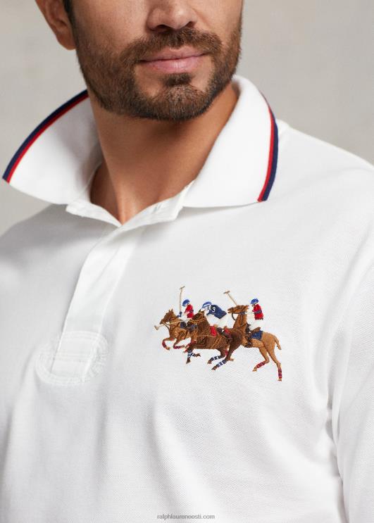 Ralph Lauren mehed kolmekordse poni võrgust polosärk PR0V1649 valge