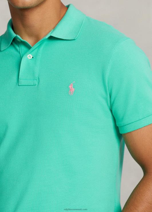 Ralph Lauren mehed slim fit võrkkangast mugav polosärk PR0V21 päikeseloojangu roheline/roosa