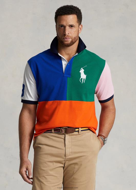 Ralph Lauren mehed suur poni värviplokiga võrgust polosärk PR0V1565 purjetav oranž multi