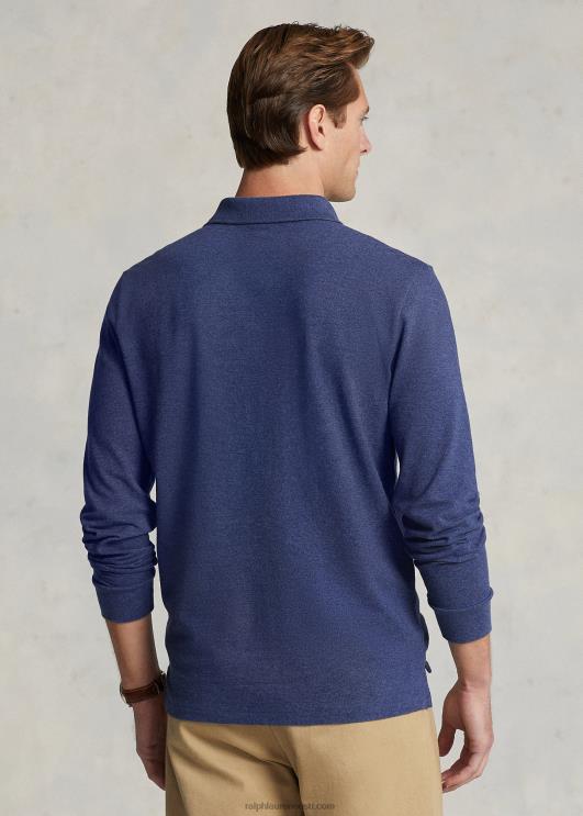 Ralph Lauren mehed võrgust pikkade varrukatega polosärk sobib hästi PR0V153 derby sinine kanarbik