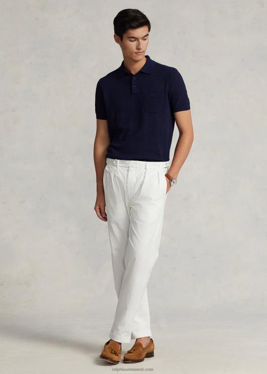 Ralph Lauren mehed õhukesed kitsenevad volditud toimsed püksid PR0V8408 tekipesu valge