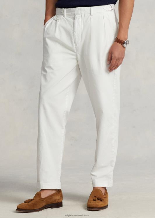 Ralph Lauren mehed õhukesed kitsenevad volditud toimsed püksid PR0V8408 tekipesu valge