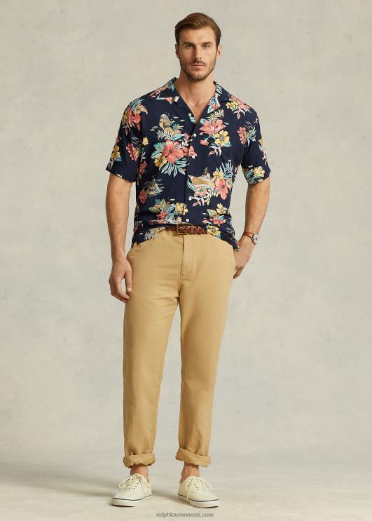 Ralph Lauren mehed klassikaline istuv linane-puuvillane püks PR0V1413 vintage khaki