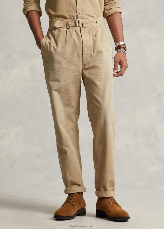 Ralph Lauren mehed lõdvestunud lõikega plisseeritud lõuendist püksid PR0V1048 surrey tan