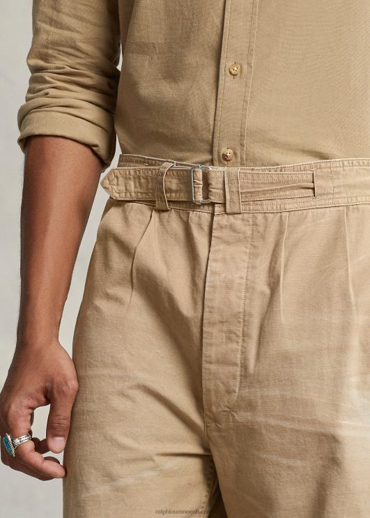 Ralph Lauren mehed lõdvestunud lõikega plisseeritud lõuendist püksid PR0V1048 surrey tan