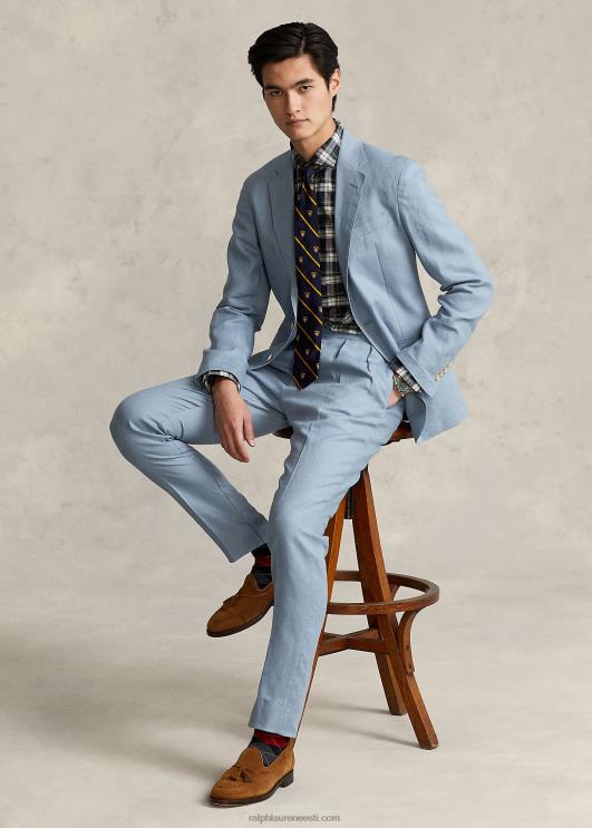 Ralph Lauren mehed plisseeritud linased püksid PR0V1168 chambray sinine