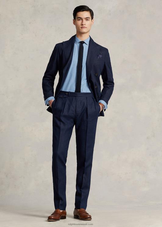 Ralph Lauren mehed plisseeritud linased püksid PR0V730 tume merevägi