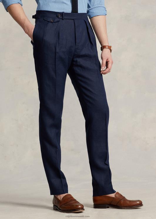 Ralph Lauren mehed plisseeritud linased püksid PR0V730 tume merevägi