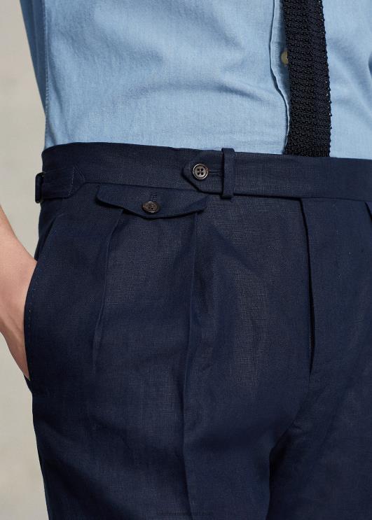 Ralph Lauren mehed plisseeritud linased püksid PR0V730 tume merevägi