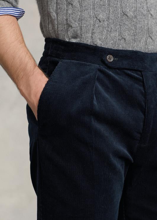 Ralph Lauren mehed plisseeritud velvetist püksid PR0V8578 jahimees/merevägi