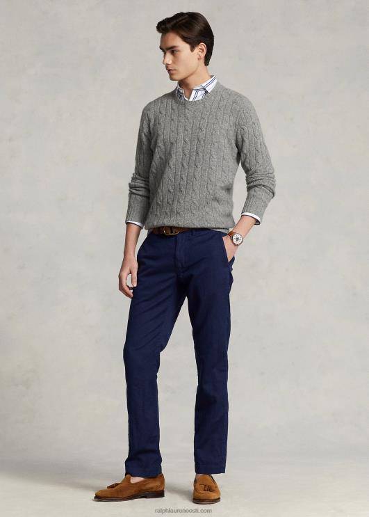 Ralph Lauren mehed sirge lõikega linasest puuvillasest püksist PR0V480 Newporti merevägi