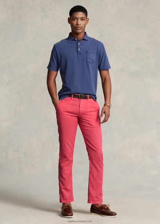 Ralph Lauren mehed sirge lõikega linasest puuvillasest püksist PR0V481 kahvatu punane