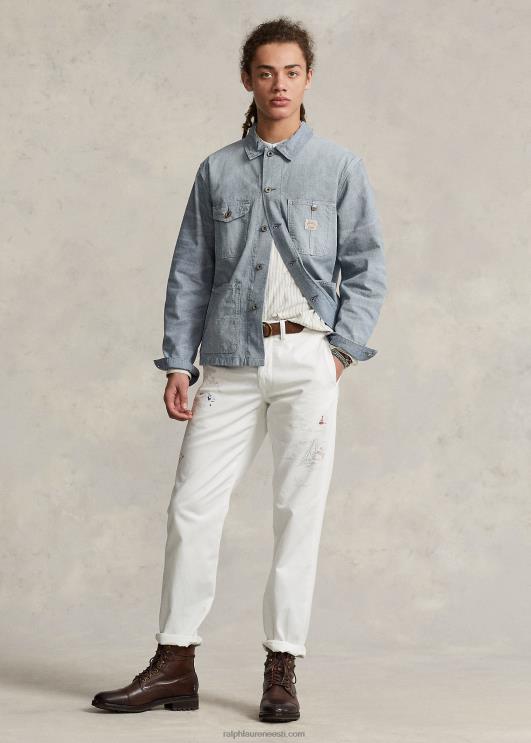 Ralph Lauren mehed sirgjoonelised meregraafilised chino püksid PR0V1179 tekipesuvesi valge/mere