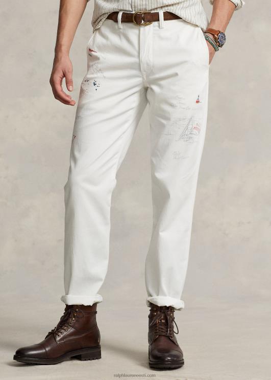 Ralph Lauren mehed sirgjoonelised meregraafilised chino püksid PR0V1179 tekipesuvesi valge/mere