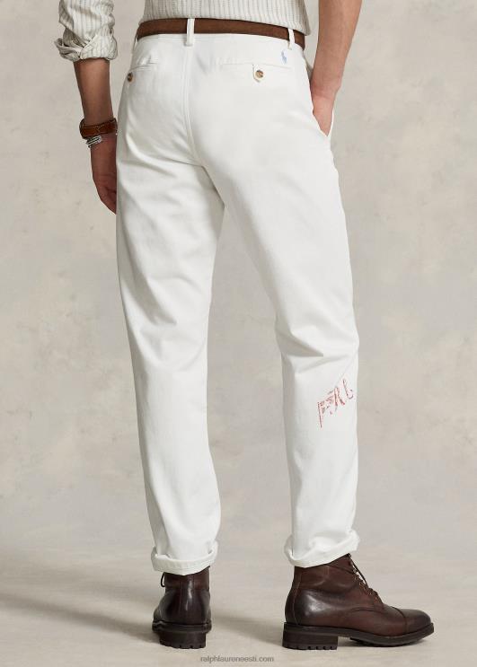 Ralph Lauren mehed sirgjoonelised meregraafilised chino püksid PR0V1179 tekipesuvesi valge/mere