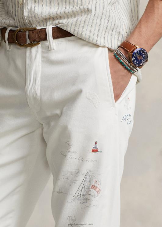 Ralph Lauren mehed sirgjoonelised meregraafilised chino püksid PR0V1179 tekipesuvesi valge/mere