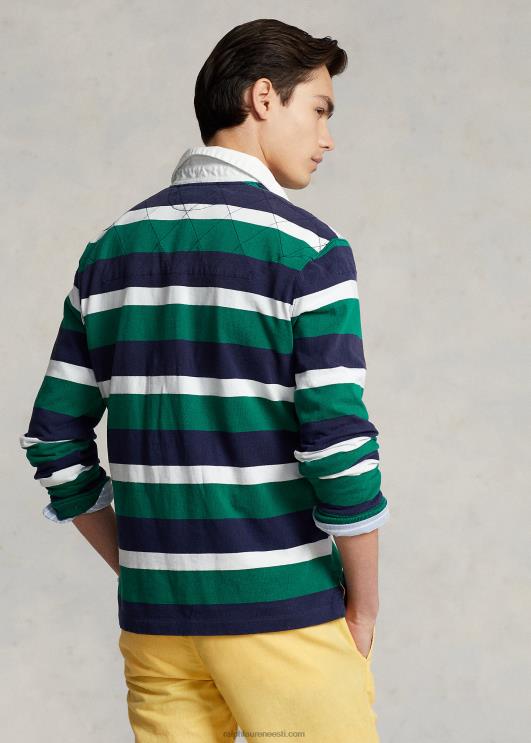 Ralph Lauren mehed klassikaline triibuline trikoo ragbi särk PR0V797 sportlik roheline multi