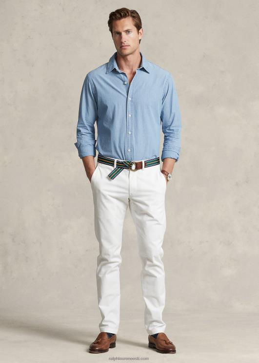 Ralph Lauren mehed custom fit indigo chambray särk PR0V8649 nimes sinine/valge