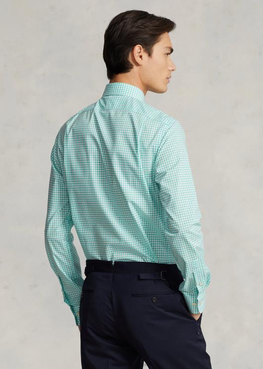 Ralph Lauren mehed slim fit ruuduline poplinsärk PR0V742 Key West roheline/valge