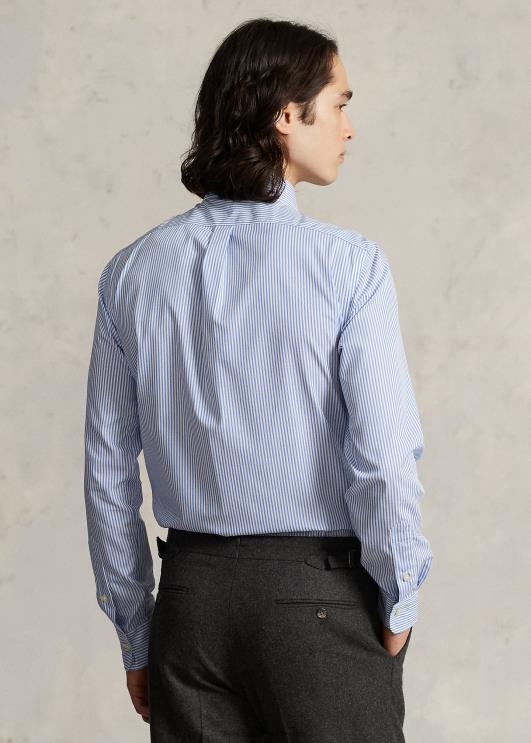 Ralph Lauren mehed slim fit triibuline poplinsärk PR0V379 helesinine/valge