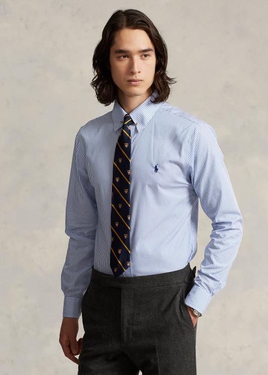 Ralph Lauren mehed slim fit triibuline poplinsärk PR0V379 helesinine/valge