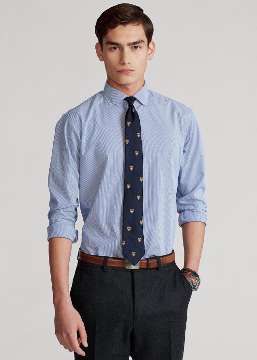 Ralph Lauren mehed triibuline kergesti hooldatav veniv poplinsärk – sobib hästi PR0V1049 kristall sinine/valge