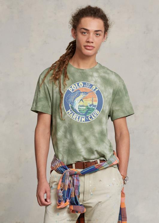 Ralph Lauren mehed Klassikalise istmega graafilise trikoo T-särk PR0V529 lasti roheline