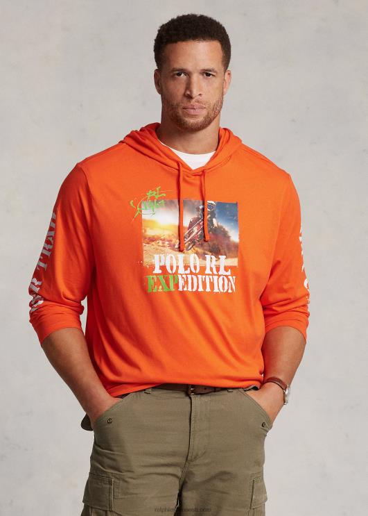 Ralph Lauren mehed jersey graafiline kapuutsiga T-särk PR0V1382 aktiivne oranž