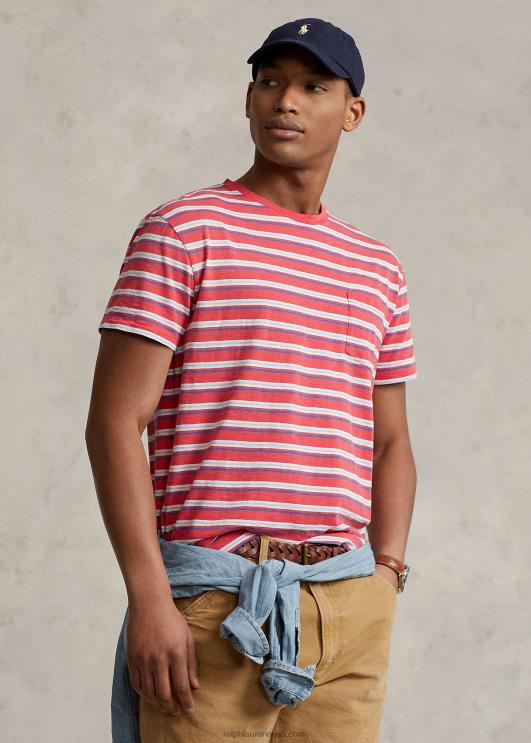 Ralph Lauren mehed klassikaline triibuline triibuline t-särk PR0V764 tüürpoordi punane multi