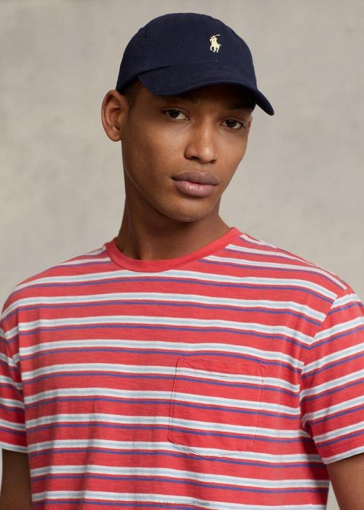 Ralph Lauren mehed klassikaline triibuline triibuline t-särk PR0V764 tüürpoordi punane multi