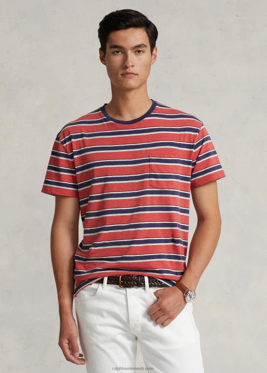 Ralph Lauren mehed klassikaline triibuline triibuline t-särk PR0V8448 postitus punane multi