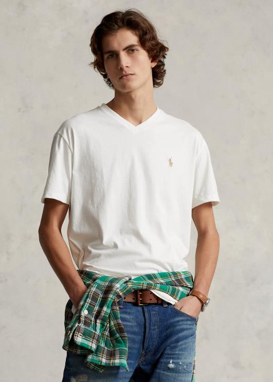 Ralph Lauren mehed klassikaline v-kaelusega trikoo t-särk PR0V203 tekipesu valge
