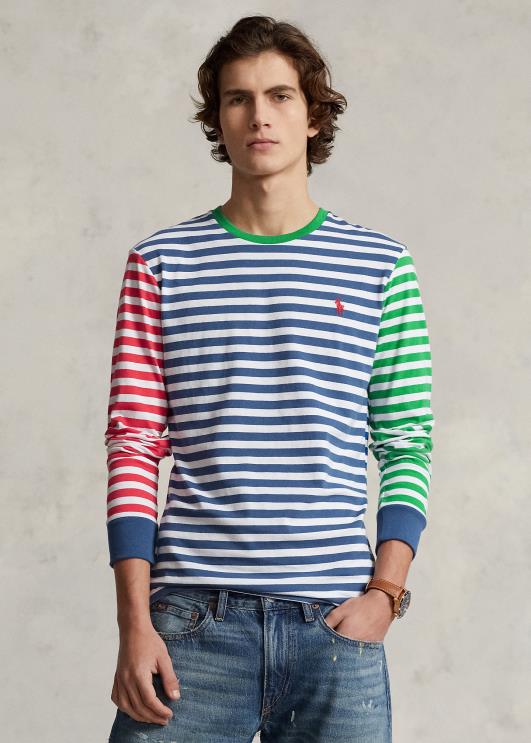 Ralph Lauren mehed kohandatud slim fit triibuline trikoo T-särk PR0V406 vana kuninglik multi