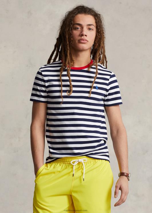 Ralph Lauren mehed kohandatud slim fit triibuline trikoo T-särk PR0V518 ristlus mereväe/valge