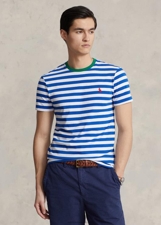 Ralph Lauren mehed kohandatud slim fit triibuline trikoo T-särk PR0V519 vaikse ookeani kuninglik/valge