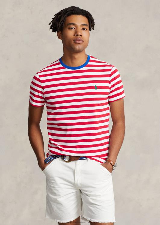 Ralph Lauren mehed kohandatud slim fit triibuline trikoo T-särk PR0V520 pandora punane/valge