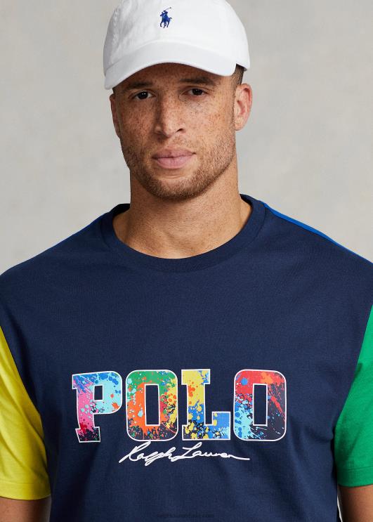 Ralph Lauren mehed logoga värviplokiga trikoo T-särk PR0V1500 kruiisilaevastiku multi
