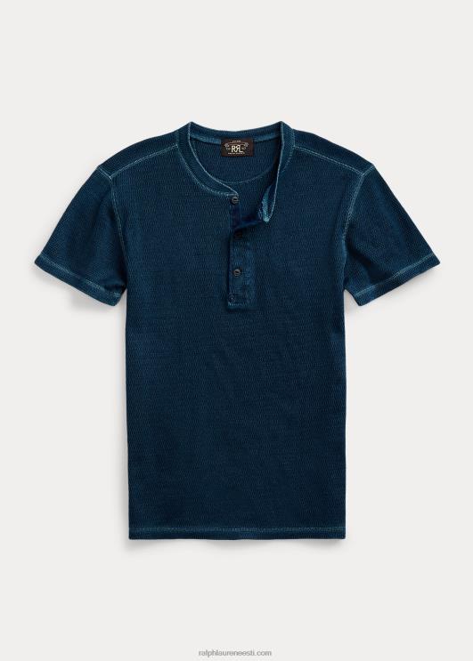 Ralph Lauren mehed vahvlikoos lühikeste varrukatega henley särk PR0V1765 loputatud sinine indigo