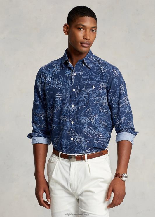 Ralph Lauren mehed Klassikalise sobivusega aviation print Oxfordi särk PR0V8466 mitu