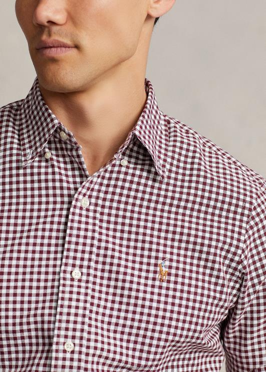Ralph Lauren mehed Klassikalise sobivusega gingham oxfordi särk PR0V1112 vein/valge