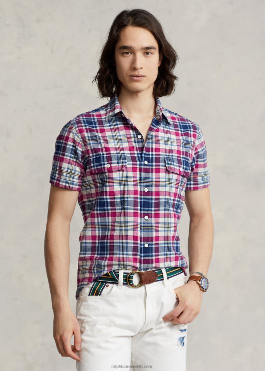 Ralph Lauren mehed Klassikalise sobivusega indigo madrase töösärk PR0V8409 punane/merepunane multi