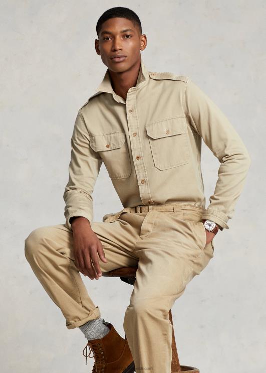 Ralph Lauren mehed Klassikalise sobivusega toimse töösärk PR0V8435 khaki