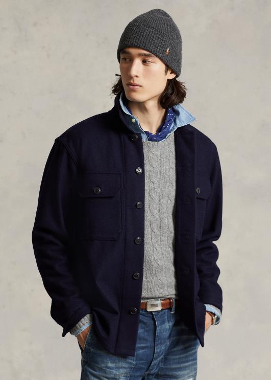 Ralph Lauren mehed Klassikalise sobivusega villasegu töösärk PR0V8481 kollektsiooni merevägi