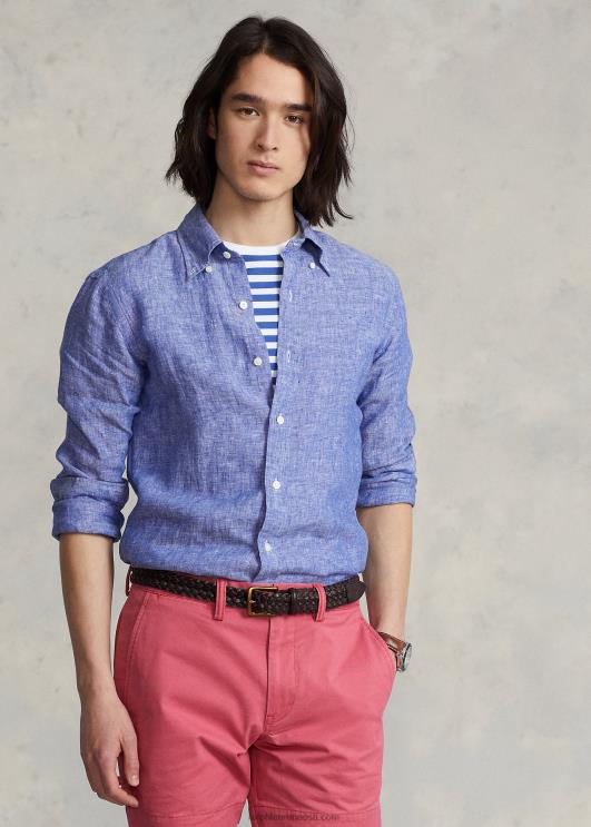 Ralph Lauren mehed custom fit linane chambray särk PR0V963 kuninglik pärand