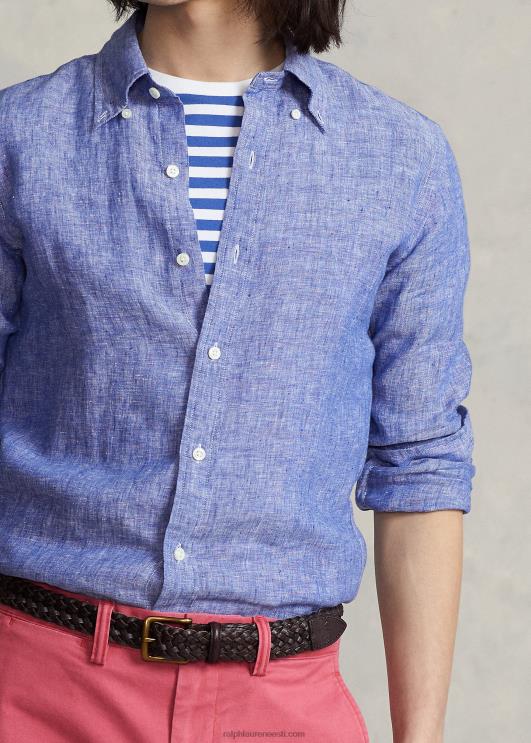 Ralph Lauren mehed custom fit linane chambray särk PR0V963 kuninglik pärand