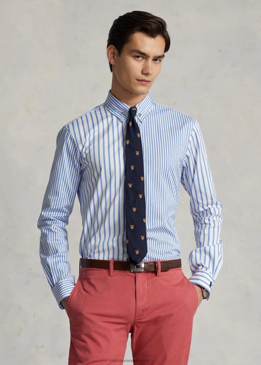 Ralph Lauren mehed custom fit triibuline poplin lõbus särk PR0V1098 sinine lõbus särk