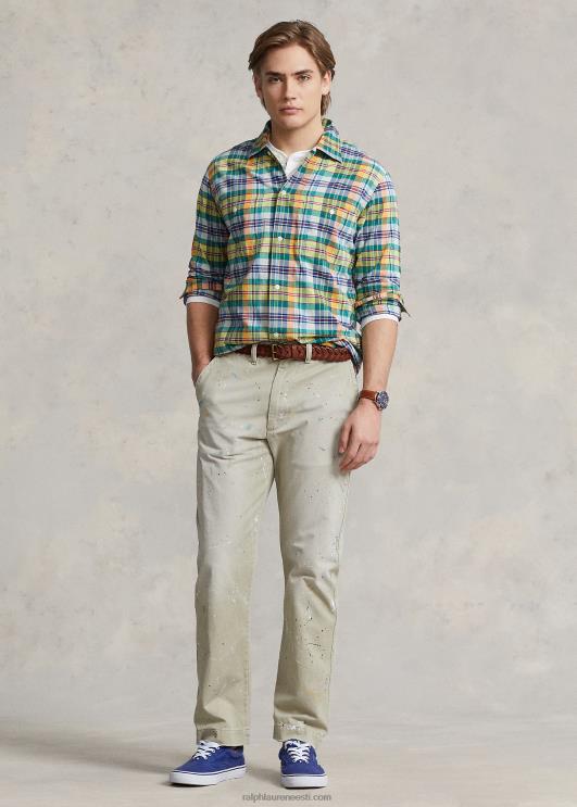 Ralph Lauren mehed klassikaline istuv indigo madrase särk PR0V8385 kollane/roheline multi