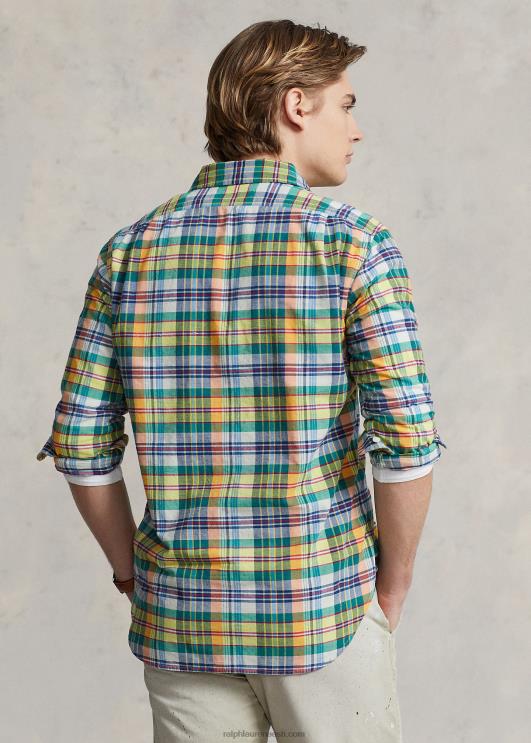 Ralph Lauren mehed klassikaline istuv indigo madrase särk PR0V8385 kollane/roheline multi