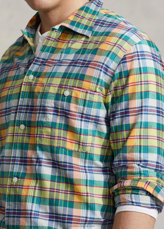 Ralph Lauren mehed klassikaline istuv indigo madrase särk PR0V8385 kollane/roheline multi