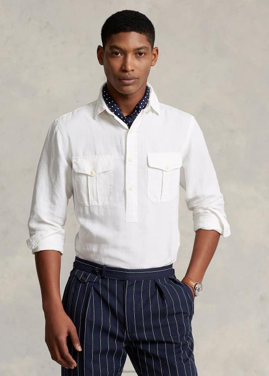 Ralph Lauren mehed klassikaline istuv linane-siidine popover särk PR0V898 valge